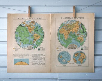 1941 Vintage World Hemispheres Map
