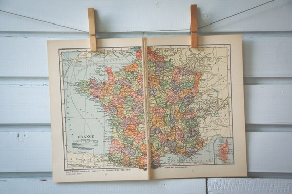 1925 Vintage Map of France