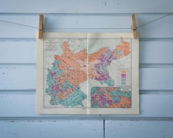 1907 Vintage Distribution of German Catholics & Protestants Map