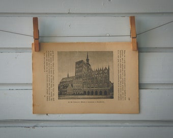 1892 Vintage Stralsund Lithograph Illustration