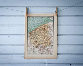 1941 Vintage Map of West Flanders Province of Belgium