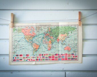 1956 Vintage World Map