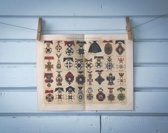 1897 Vintage Orders & Medals Chromolithograph Illustration