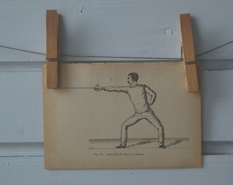 1917 Vintage Fencing Lithograph Illustration
