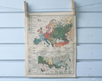 1912 Vintage Ethnic Map of Europe and Siberia