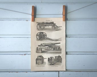 1907 Vintage Artillery Lithograph Illustration