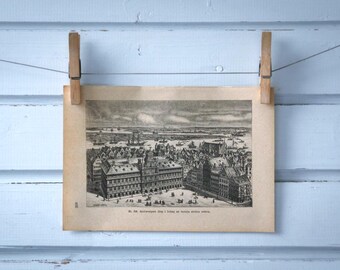 1890 Vintage Antwerp Lithograph Illustration