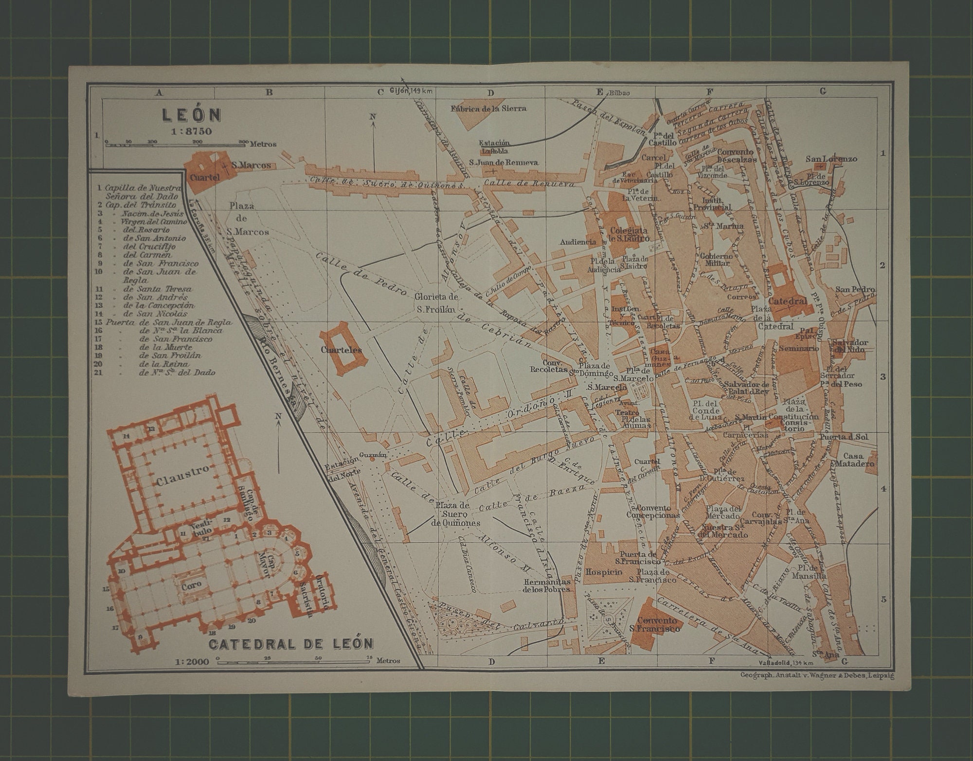 1929 Vintage Map of León