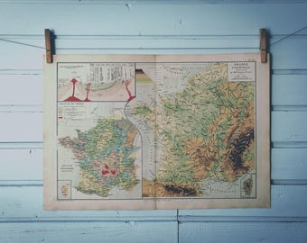 1886 Vintage Geology & Elevation Map of France