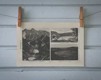 1907 Vintage Lakes Lithograph Illustration