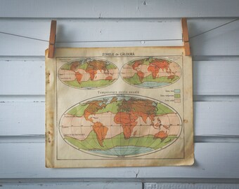 1924 Vintage World Temperature Map