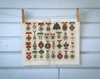 1907 Vintage Orders & Medals Chromolithograph Illustration