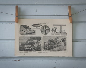 1907 Vintage Gold Extraction Lithograph Illustration
