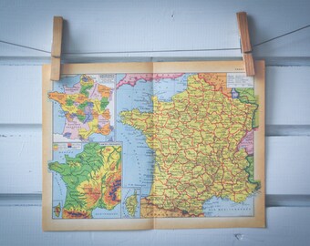 1956 Vintage Map of France