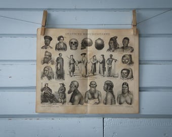1887 Vintage Asiatic Indigenous Peoples Lithograph Illustration