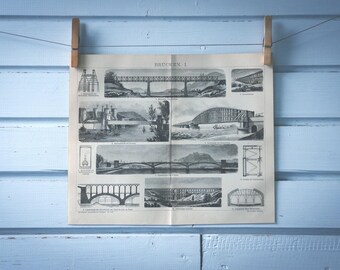 1882 Vintage Bridges Lithograph Illustration