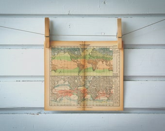 1925 Vintage Temperature & Ocean Currents World Map