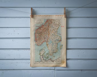 1904 Vintage South Scandinavia Map