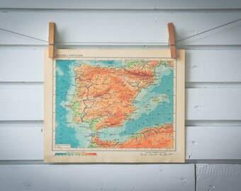 1956 Vintage Map of Spain & Portugal