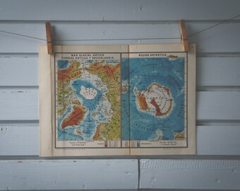 1946 Vintage Polar Regions Map