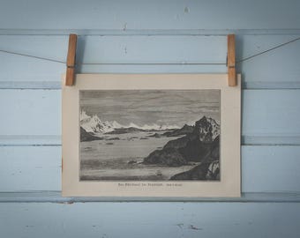 1897 Vintage Tierra del Fuego Lithograph Illustration