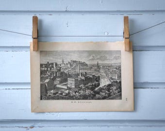 1890 Vintage Edinburgh Lithograph Illustration
