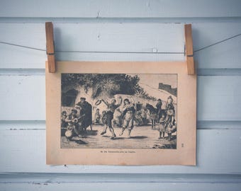 1894 Vintage Tarantella Dance Lithograph Illustration