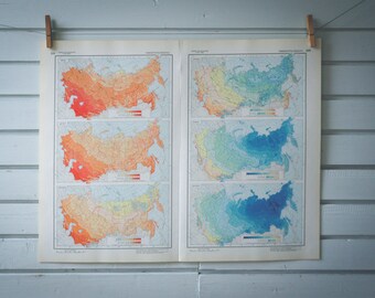 1964 Vintage Russia Temperature Map