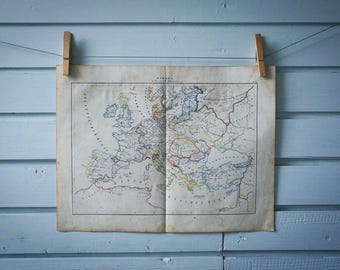 1859 Vintage Map of Europe in the 14th Century