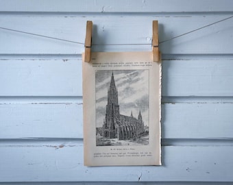 1892 Vintage Ulm Cathedral Lithograph Illustration