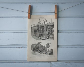1907 Vintage Cable Laying Machine Lithograph Illustration