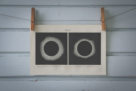 1907 Vintage Solar Eclipse Lithograph Illustration