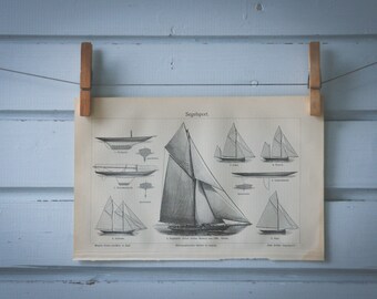 1907 Vintage Sailing Lithograph Illustration