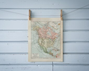 1907 Vintage North America Map