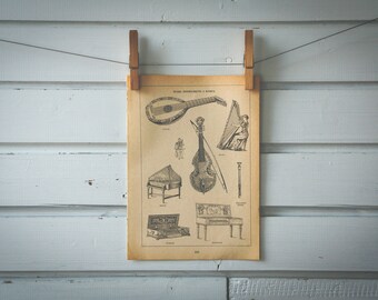 1967 Vintage Early Musical Instruments Illustration