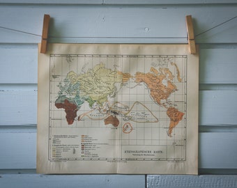 1907 Vintage Ethnographic Map of the World