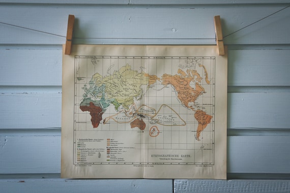 1907 Vintage Ethnographic Map of the World