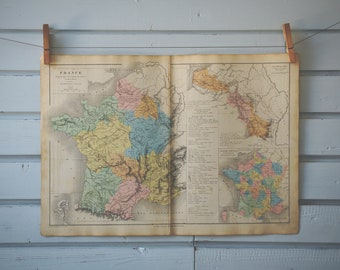 1880 Vintage Map of France