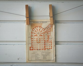 1929 Vintage Plan of Granada Cathedral