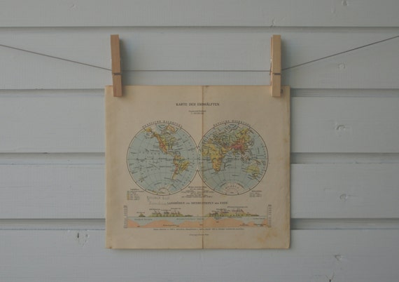 1932 Vintage World Hemispheres Map