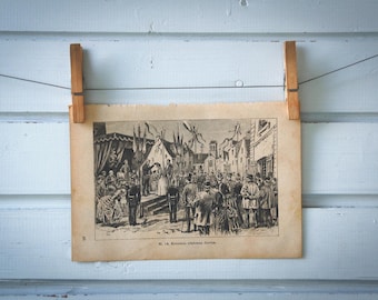 1890 Vintage Rosière Coronation Lithograph Illustration