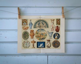 1907 Vintage Ceramic Art Chromolithograph Illustration