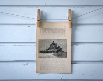 1888 Vintage Mont-Saint-Michel Lithograph Illustration