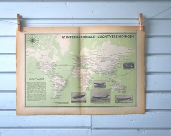 1941 Vintage World Airline Routes Map