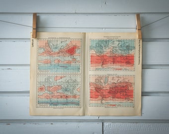 1936 Vintage Air Pressure & Temperature World Map