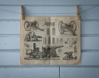 1887 Vintage Artillery Lithograph Illustration