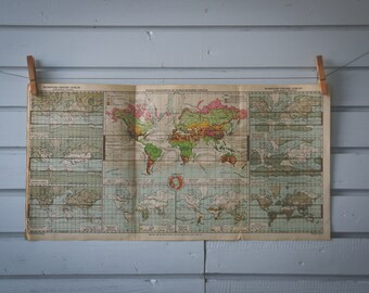 1920s Vintage World Map of Vegetation & Ocean Currents