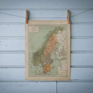 Carte vintage de la Scandinavie de 1937