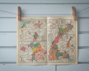 1908 Vintage Map of Bavaria & Baden