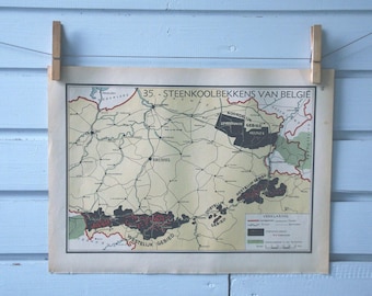 1941 Vintage Belgium Coal Basins Map